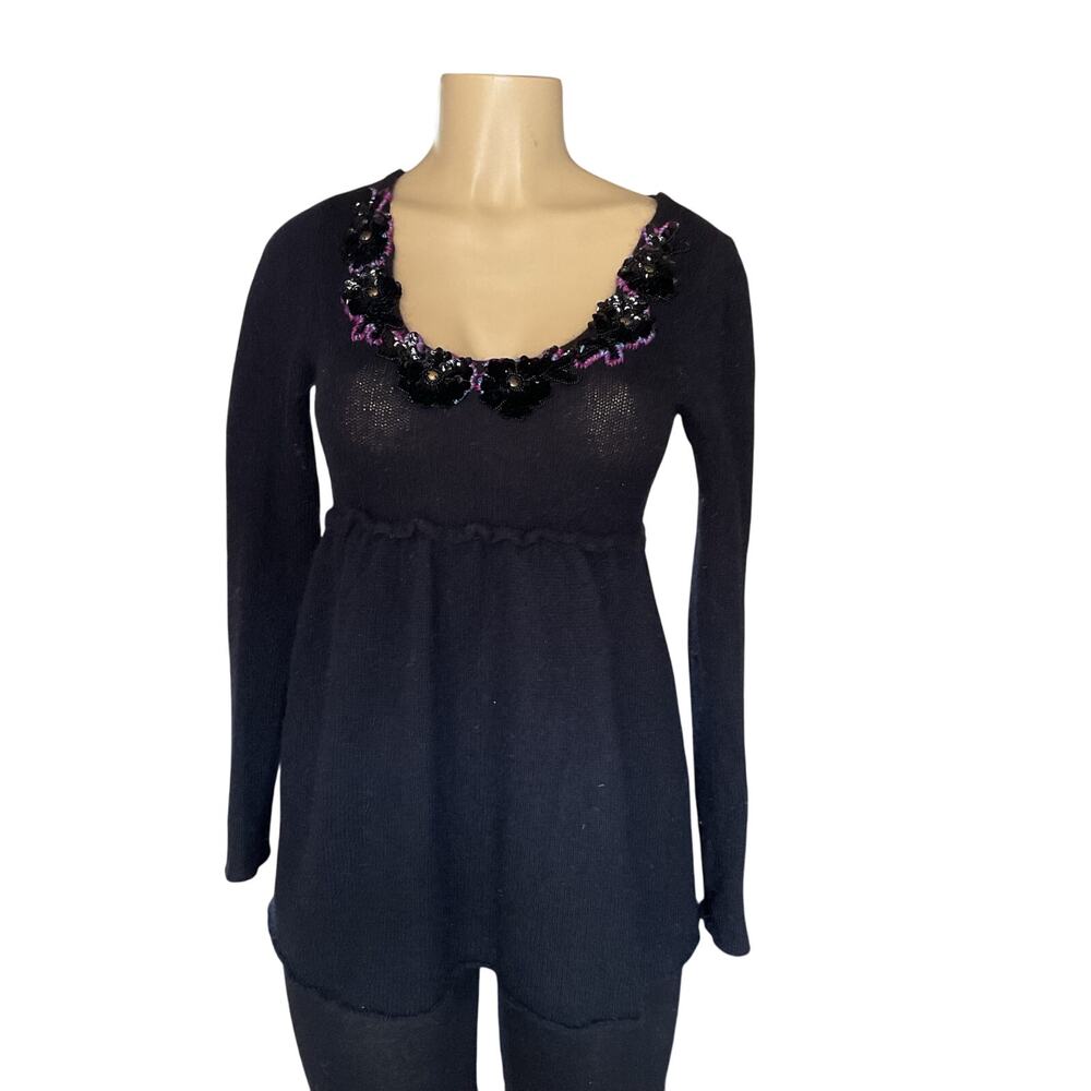 Free People Embellished Open Back Knit Sweater Top Black S